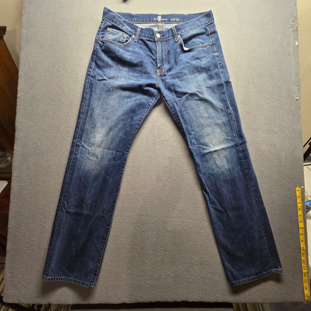 7 For All Mankind Carsen Straight Leg Jeans Mens Blue Dark Wash Denim 38x32